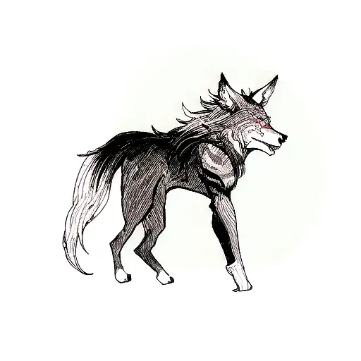 A Tattoo Design Of A Lone Wolf Howling At The Moon With Musical Notes Incorporated In The Background