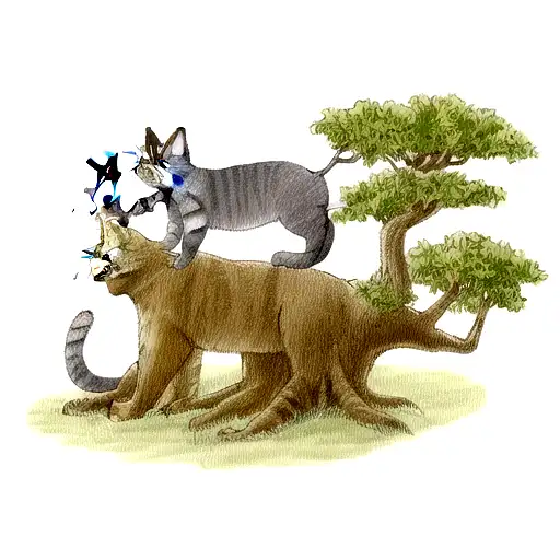 Drawing Of A Tree Branch With Two Cats On Top
