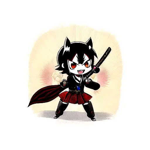 Katana With Bat And Dominator Symbol In Japanese