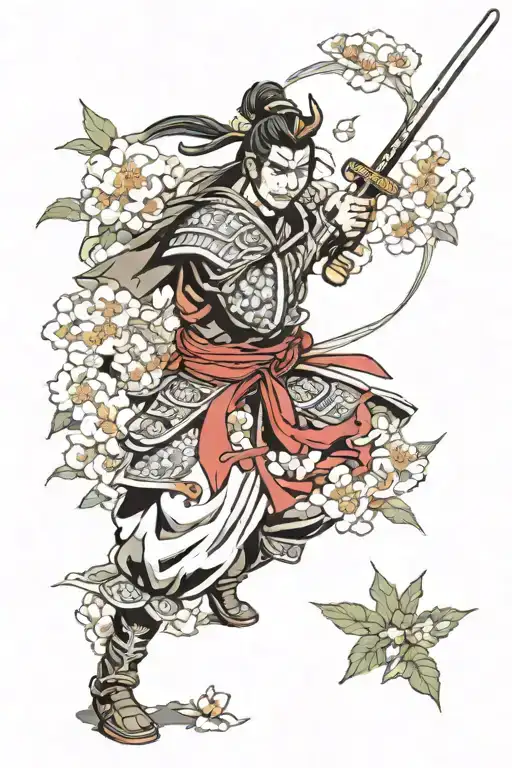 Samurai Warrior In A Garden