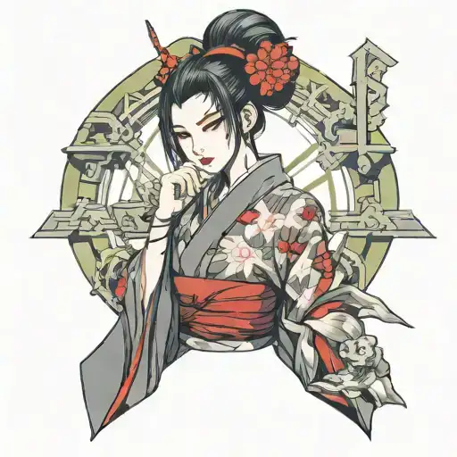 Cyberpunk Geisha Taking Off Face In An Ally