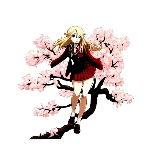 Blonde Girl Phoenix Rising From Cherry Blossom