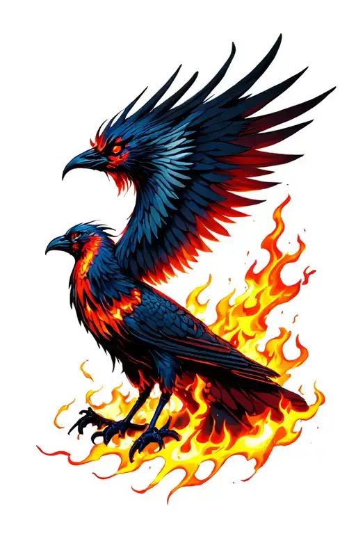 Phenix Bird Emerging From Ashes And Flames Covering It