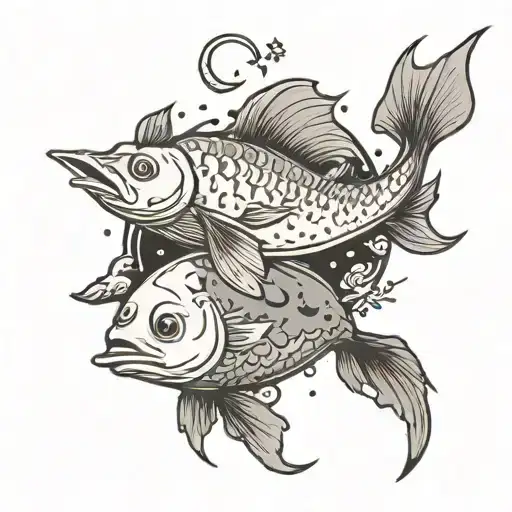 Moon And Fish Swimming