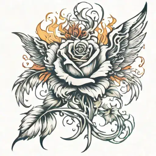 Burning Rose Giving Life To A Phoenix Rising From The Ashes