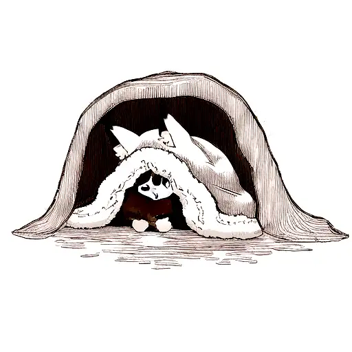 Fox Curled Up Under Blanket By A Fire