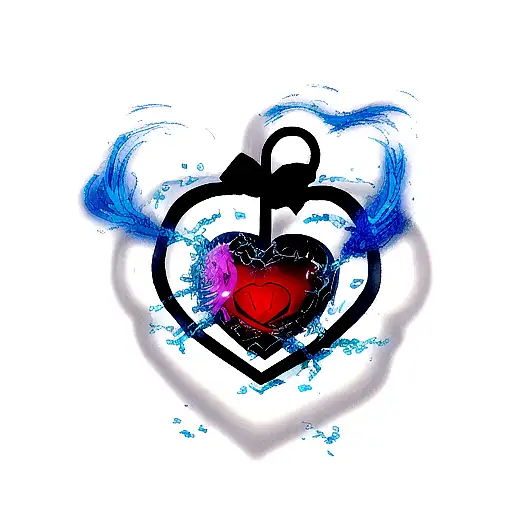 Realistic Heart With Blue Fire Inside