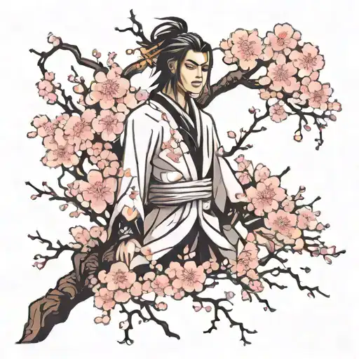 Cherry Blossom Tree With Byakuya Kuchiki Bankai Senbonzakura Kageyoshi