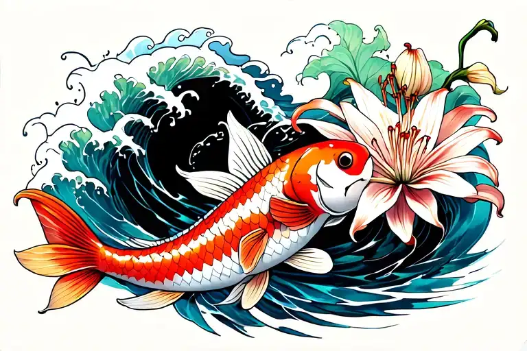 Koi Fish Waves And Spider Lily