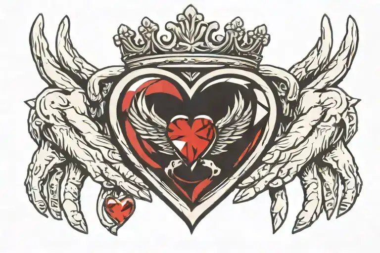 Claddagh Ring With The Hands Holding A Red Gemstone Heart Wearing A Cool Crown