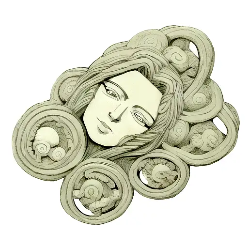 Large Tree With Medusa's Face Carved In The Middle