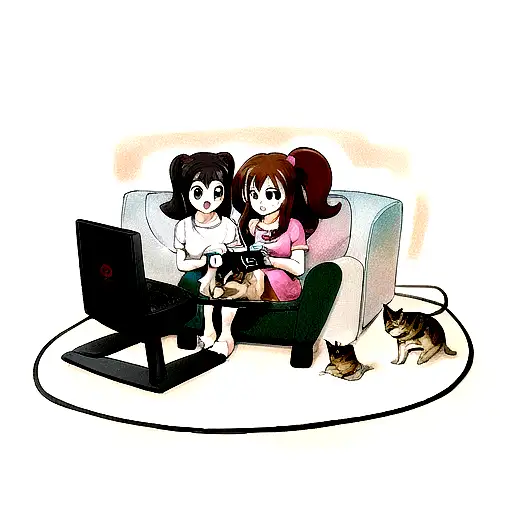 Hamster And A Cat Playing Videogames