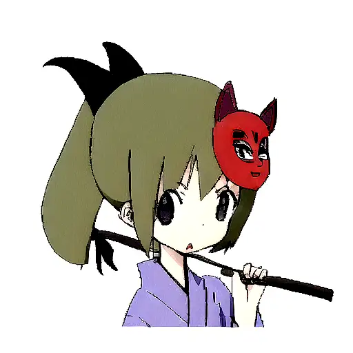 Girl In A Japanese Mask With A Bat
