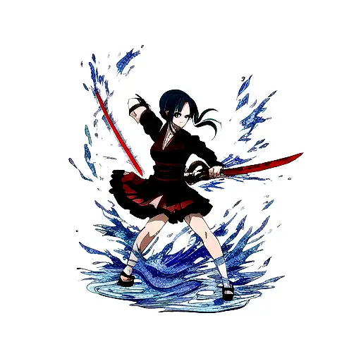 Nichirin Sword With Water And Flames In Demon Slayer Style