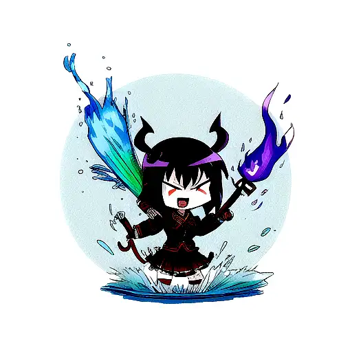 Katana With Water And Flames In Demon Slayer Style Tattoo