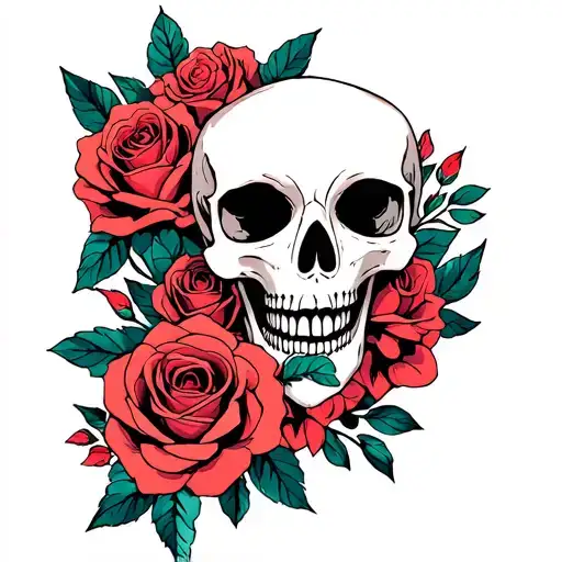 Animal Skull And Roses Blooming