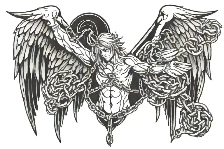 Winged Angel Being Held By Chains Wrapped
