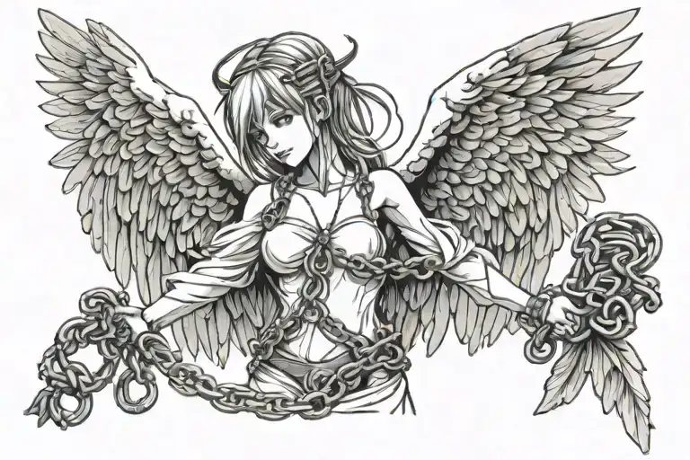 Winged Female Angel Being Held By Chains Wrapped