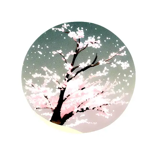 Moon And Stars With Cherry Blossoms