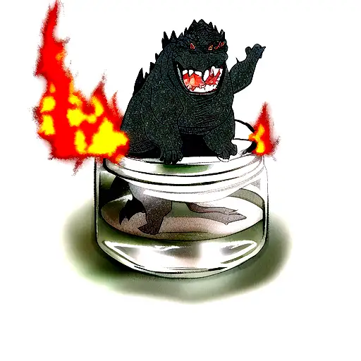 Godzilla Trapped In A Jar With Fire Breath
