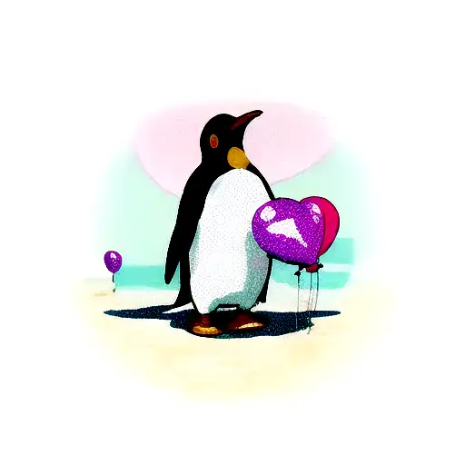 Penguin In Ocean Holding Ballons
