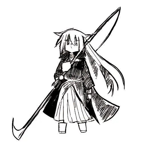 Girl With A Scythe In Her Hand With A Hood On As She Looks Side Ways
