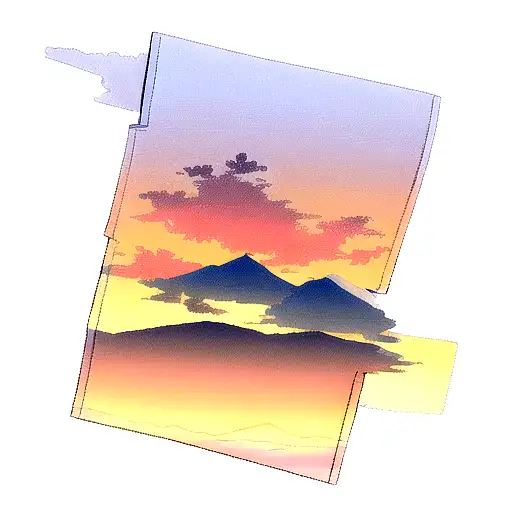 Arizona State Outline With Snow Covered Mountains And A Colorful Sunset Inside