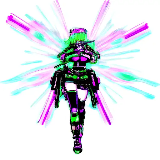 A Sweet And Badass Cyberpunk Girl With A Gun Made Of Neon Lights