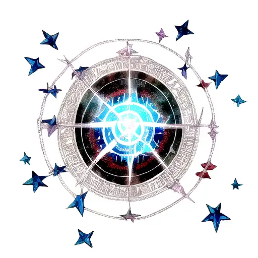 Magic Circle For Immortality With Runes And 6 Branches Star