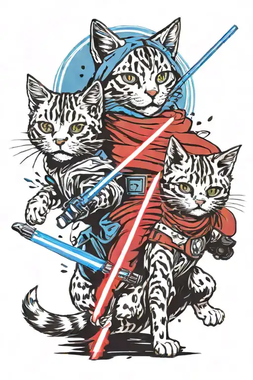 Cat Red Lightsaber Vs Two Dogs Blue Lightsaber Duel