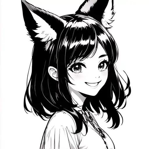 A Girl With Fox Ears Is Happy