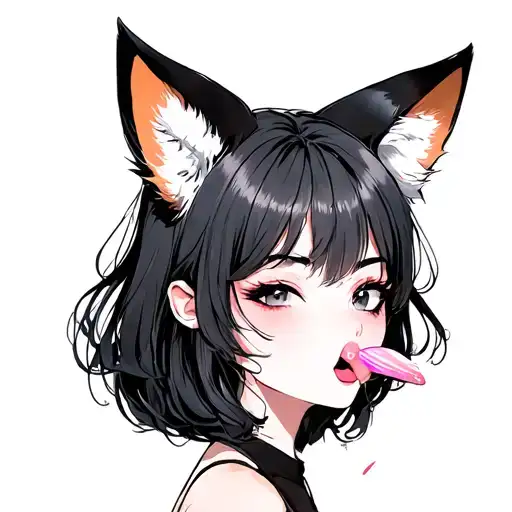Girl With Fox Ears Licks Her Lips And Gets Ecstasy