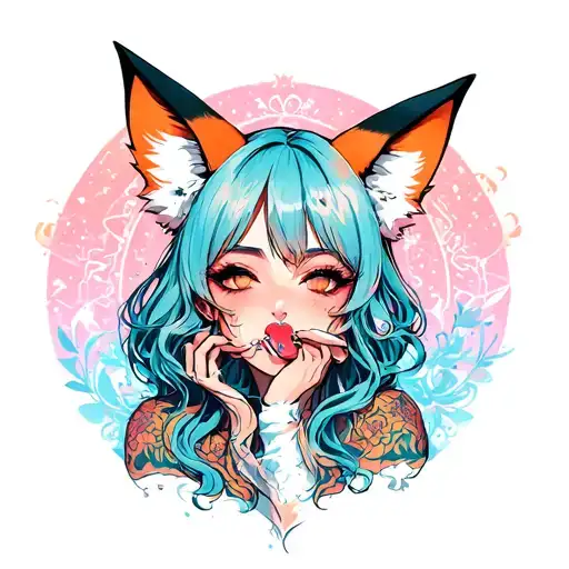 Girl With Fox Ears Licks Her Lips And Gets Ecstasy