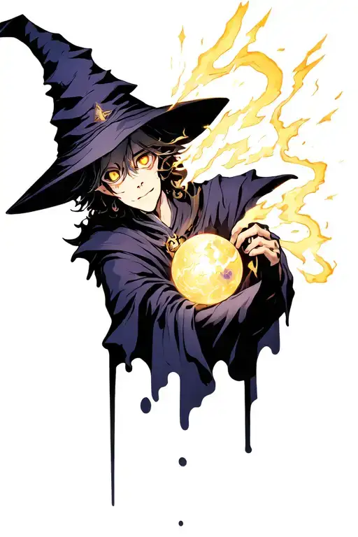 Dark Wizard With A Magic Ball And Lightining Shooting Out Of His Eyes