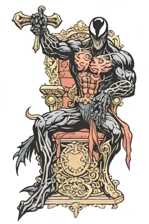 Venom On Throne Holding A Sword