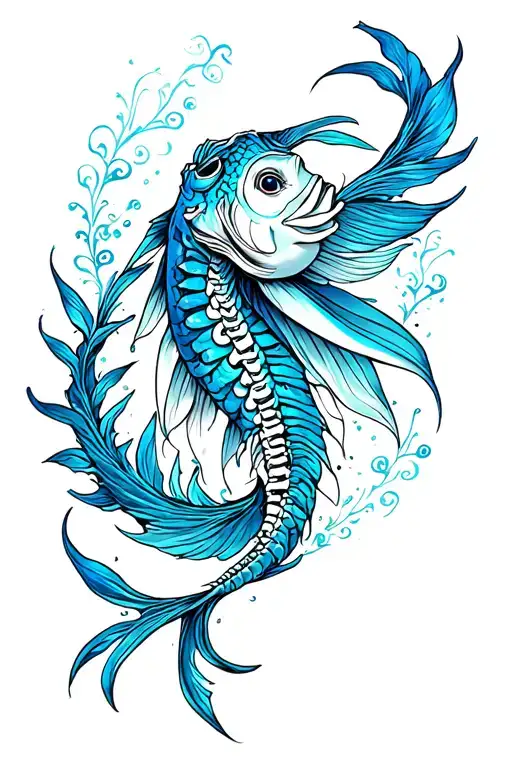 Pisces And Aquarius Spine And Script Tattoo Fine Line