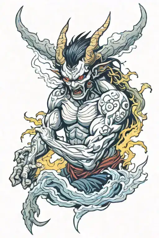 Japanese Demon With Thunderstorm