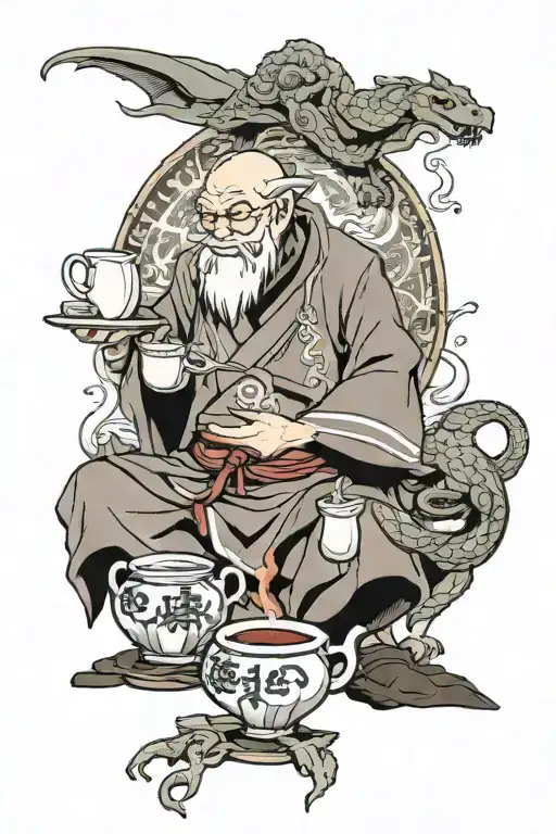 Uncle Iroh With Tea And Dragon