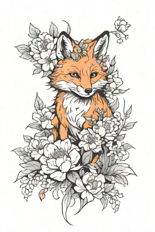 Fox And Peonies With Flowers