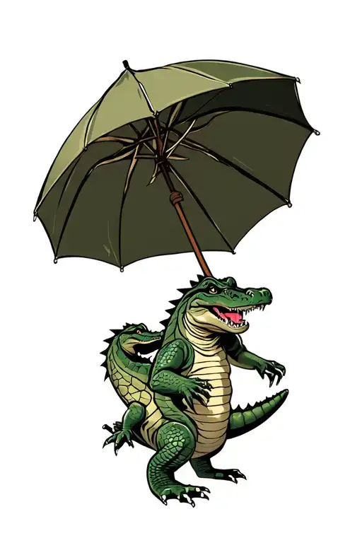 Standing Crocodiles That Hold An Umbrella
