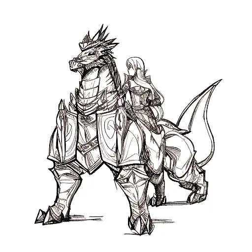 Paladin And Dragon Standing Together In A Majestic Pose
