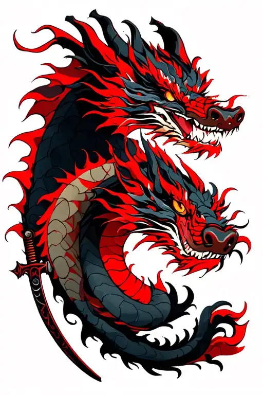 Red Black Dragon With Katana