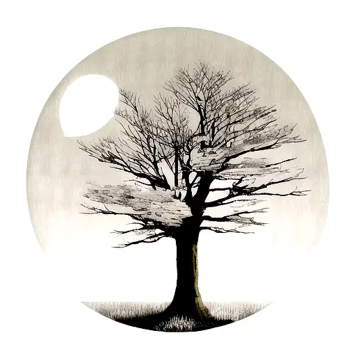 Wolf Trees And Moon Tattoo