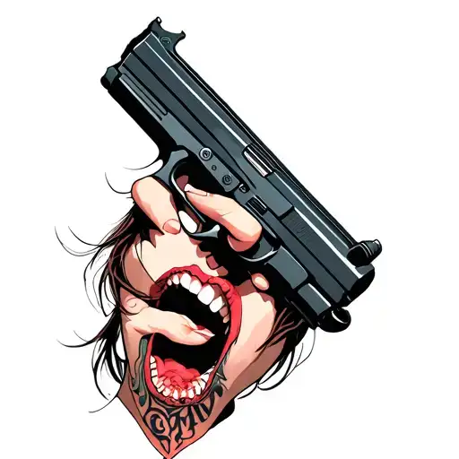 The Girl Puts A Gun To Her Mouth Open