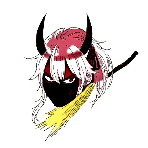 Oni Mask On Katana With Red Moon