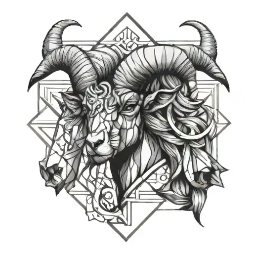 Aries In Half Realistic And Half Geometric Style