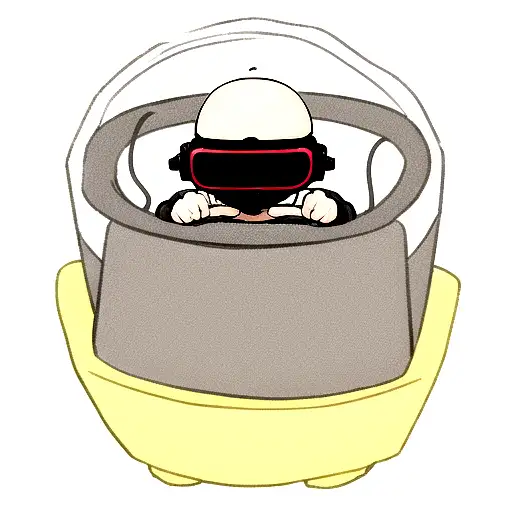 Miniature Bald Guy Wearing A Vr Headset