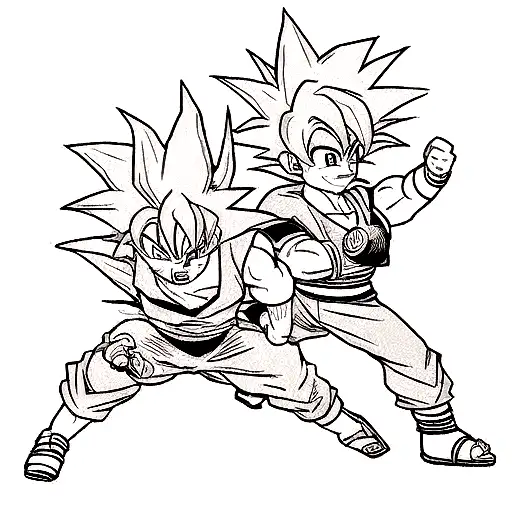 A Fusion Tattoo Design Of Goku From Dragonball And Naruto In A Battle Pose