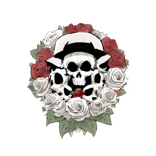 Skull Rosas Y Flamas