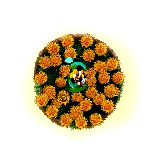 Lotus Flower Nestled Amongst Sunflowers In Color